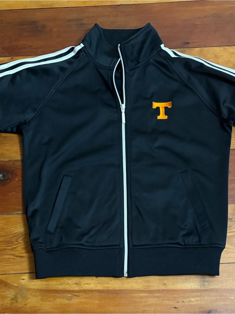 Black Track Jacket with Orange 'T' Embroidery - Adidas